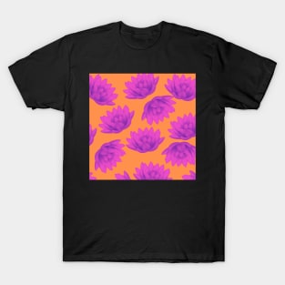 Hong Kong Lotus Bright Orange with Pink - Summer Flowers Pattern T-Shirt